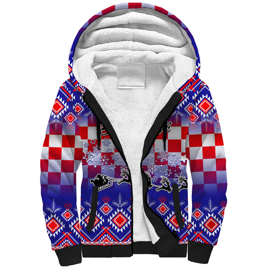 Custom Croatia Christmas Sherpa Hoodie Sretan Bozic Croatian Embroidery Patterns - Wonder Print Shop