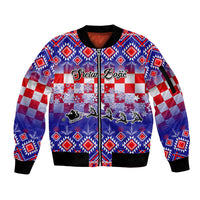 Custom Croatia Christmas Sleeve Zip Bomber Jacket Sretan Bozic Croatian Embroidery Patterns - Wonder Print Shop
