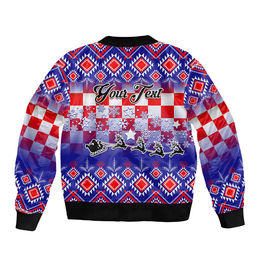 Custom Croatia Christmas Sleeve Zip Bomber Jacket Sretan Bozic Croatian Embroidery Patterns - Wonder Print Shop
