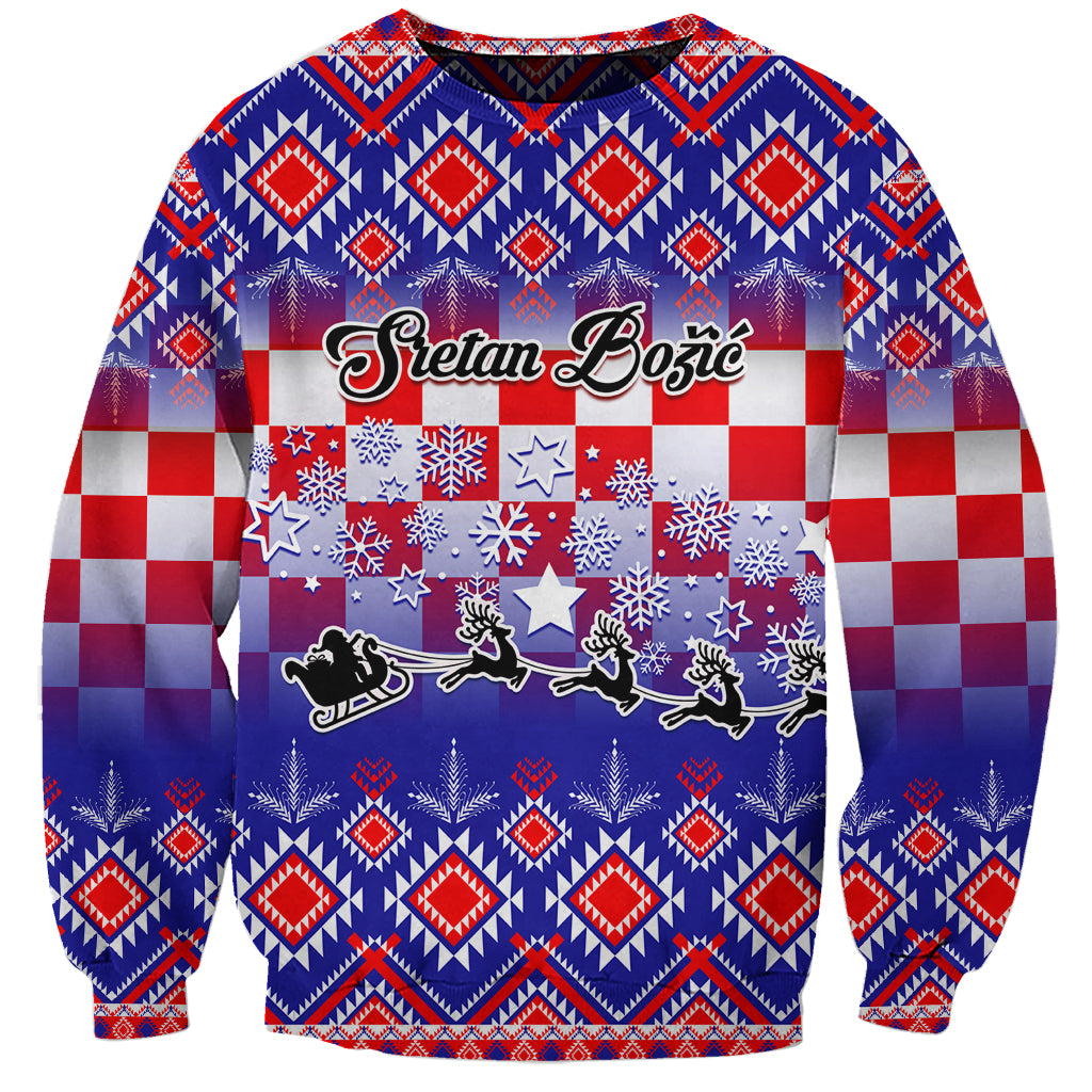 Custom Croatia Christmas Sweatshirt Sretan Bozic Croatian Embroidery Patterns - Wonder Print Shop
