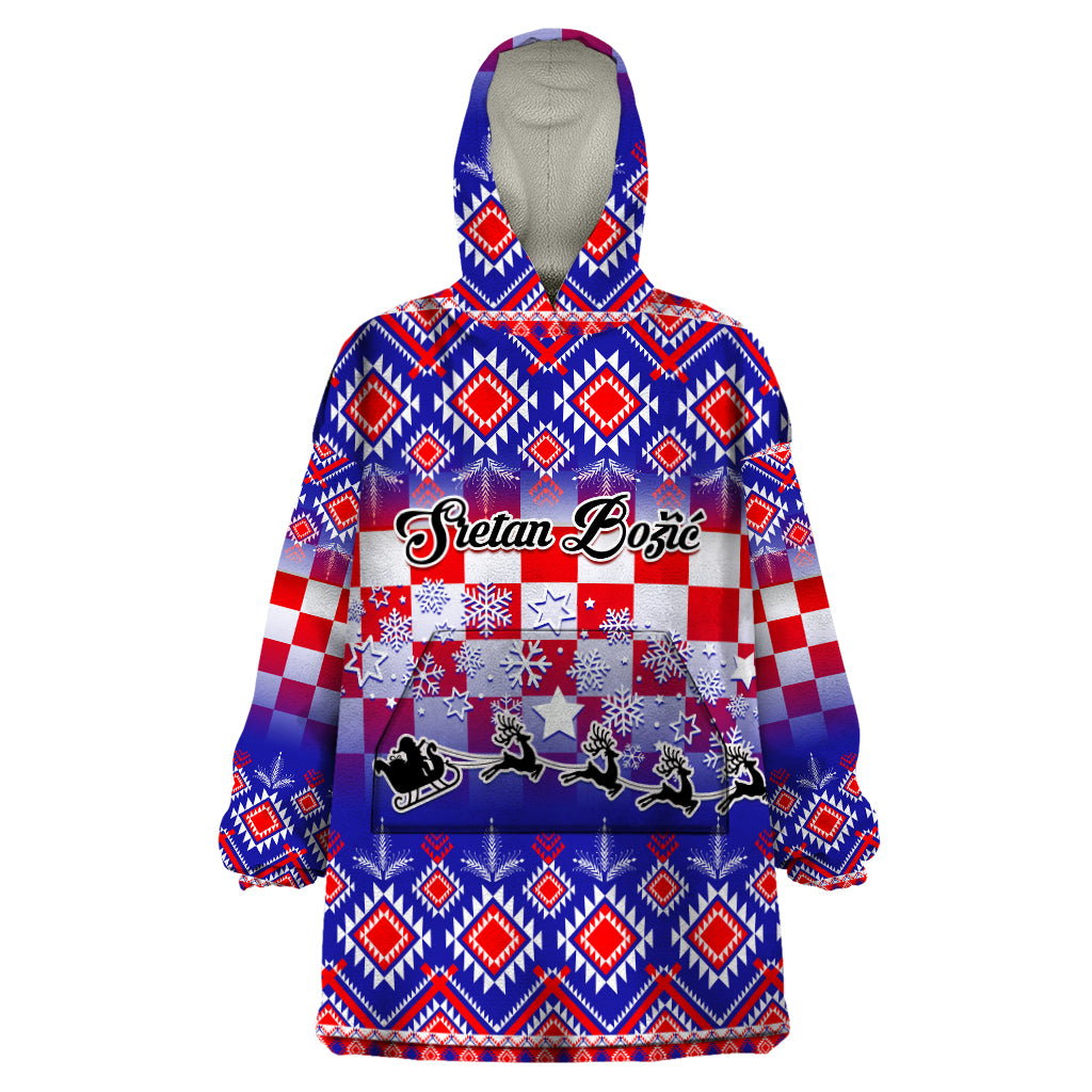 Custom Croatia Christmas Wearable Blanket Hoodie Sretan Bozic Croatian Embroidery Patterns - Wonder Print Shop