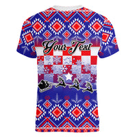 Custom Croatia Christmas Women V Neck T Shirt Sretan Bozic Croatian Embroidery Patterns - Wonder Print Shop