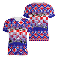 Custom Croatia Christmas Women V Neck T Shirt Sretan Bozic Croatian Embroidery Patterns - Wonder Print Shop