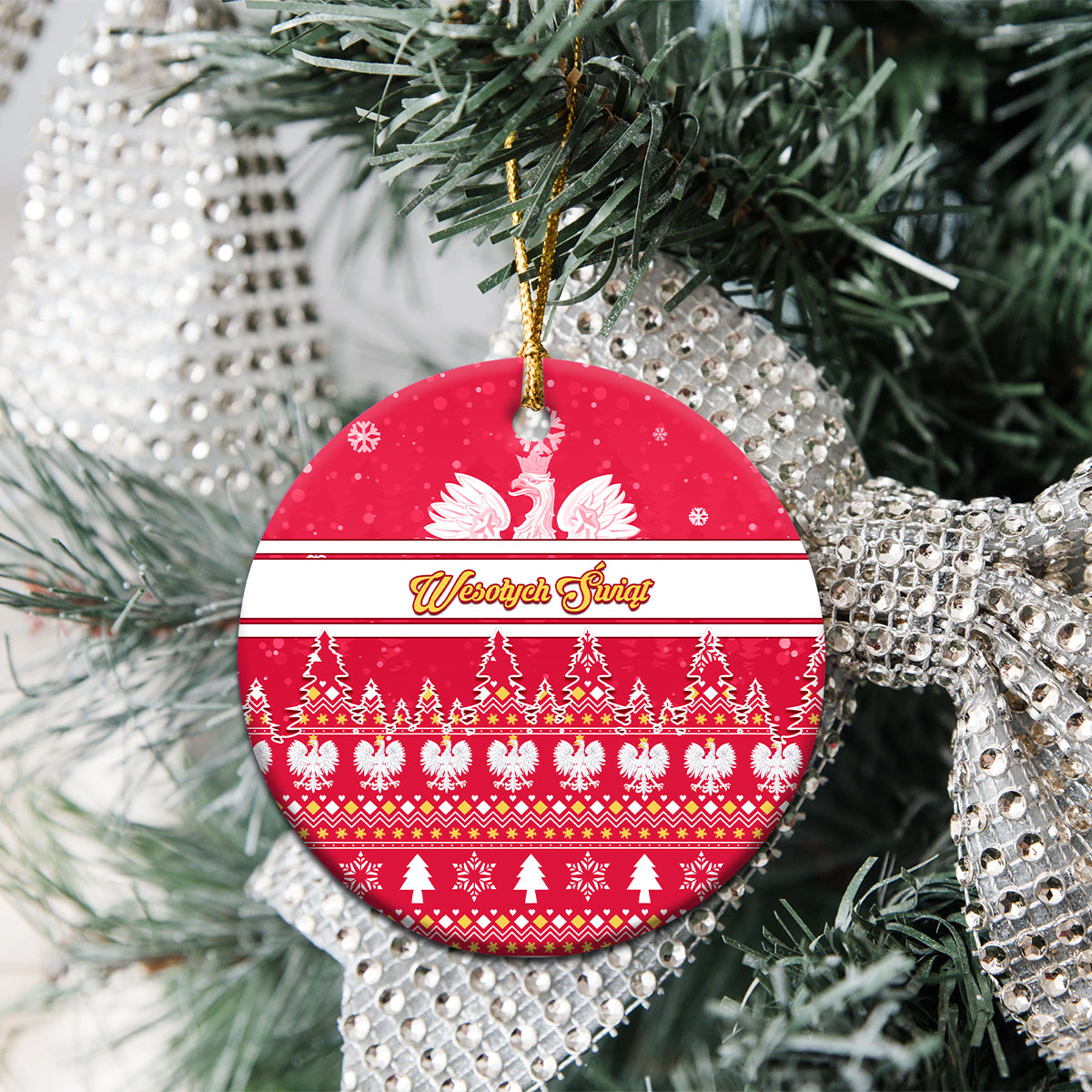 Poland Christmas Ceramic Ornament Wesolych Swiat Polish Eagle - Wonder Print Shop