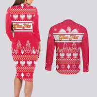 Custom Poland Christmas Couples Matching Long Sleeve Bodycon Dress and Long Sleeve Button Shirt Wesolych Swiat Polish Eagle - Wonder Print Shop