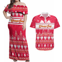 Custom Poland Christmas Couples Matching Off Shoulder Maxi Dress and Hawaiian Shirt Wesolych Swiat Polish Eagle - Wonder Print Shop