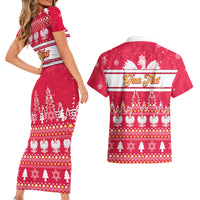 Custom Poland Christmas Couples Matching Short Sleeve Bodycon Dress and Hawaiian Shirt Wesolych Swiat Polish Eagle - Wonder Print Shop