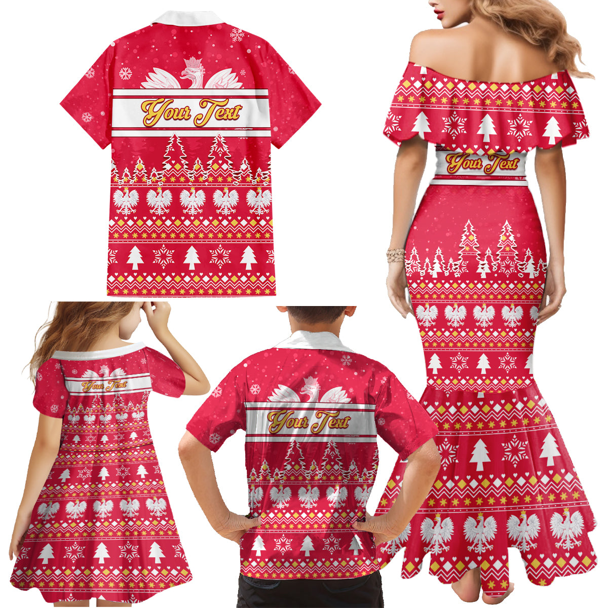 Custom Poland Christmas Family Matching Mermaid Dress and Hawaiian Shirt Wesolych Swiat Polish Eagle - Wonder Print Shop