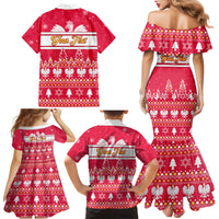 Custom Poland Christmas Family Matching Mermaid Dress and Hawaiian Shirt Wesolych Swiat Polish Eagle - Wonder Print Shop