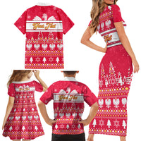 Custom Poland Christmas Family Matching Short Sleeve Bodycon Dress and Hawaiian Shirt Wesolych Swiat Polish Eagle - Wonder Print Shop