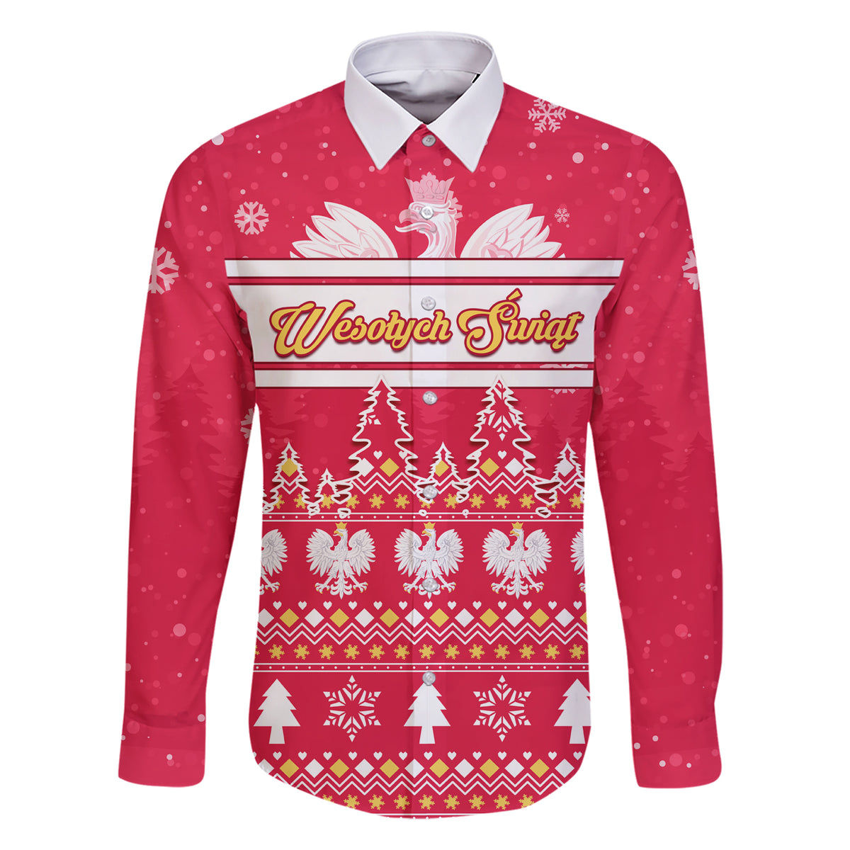 Custom Poland Christmas Family Matching Short Sleeve Bodycon Dress and Hawaiian Shirt Wesolych Swiat Polish Eagle - Wonder Print Shop