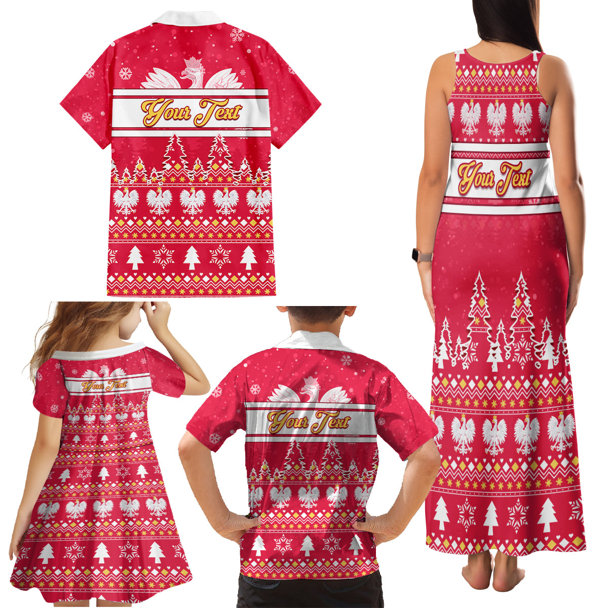 Custom Poland Christmas Family Matching Tank Maxi Dress and Hawaiian Shirt Wesolych Swiat Polish Eagle - Wonder Print Shop
