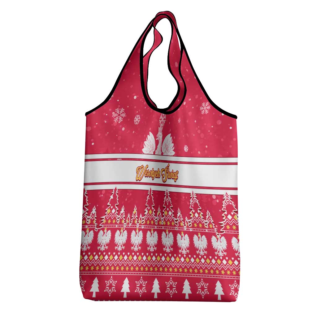 Custom Poland Christmas Grocery Bag Wesolych Swiat Polish Eagle