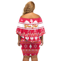 Custom Poland Christmas Off Shoulder Short Dress Wesolych Swiat Polish Eagle - Wonder Print Shop