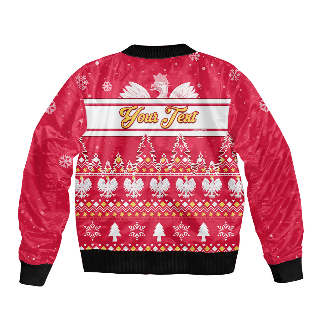 Custom Poland Christmas Sleeve Zip Bomber Jacket Wesolych Swiat Polish Eagle - Wonder Print Shop