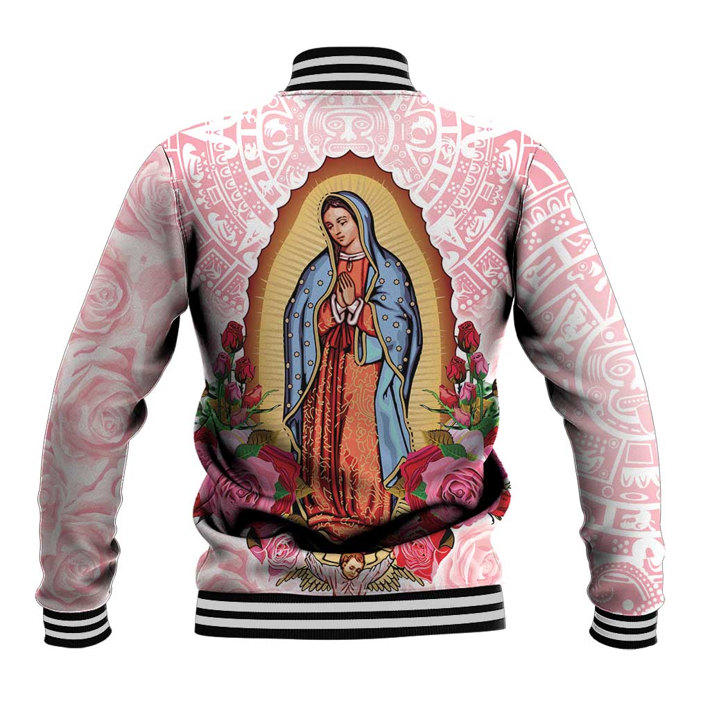 Virgen de Guadalupe Baseball Jacket Rose Flower Mexican Aztec Pattern - Wonder Print Shop