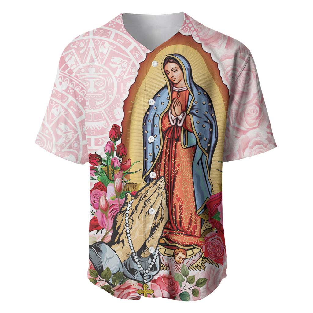 Virgen de Guadalupe Baseball Jersey Rose Flower Mexican Aztec Pattern - Wonder Print Shop