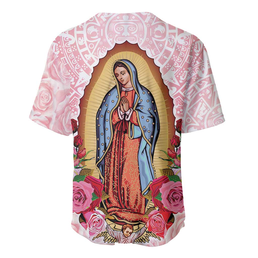 Virgen de Guadalupe Baseball Jersey Rose Flower Mexican Aztec Pattern - Wonder Print Shop