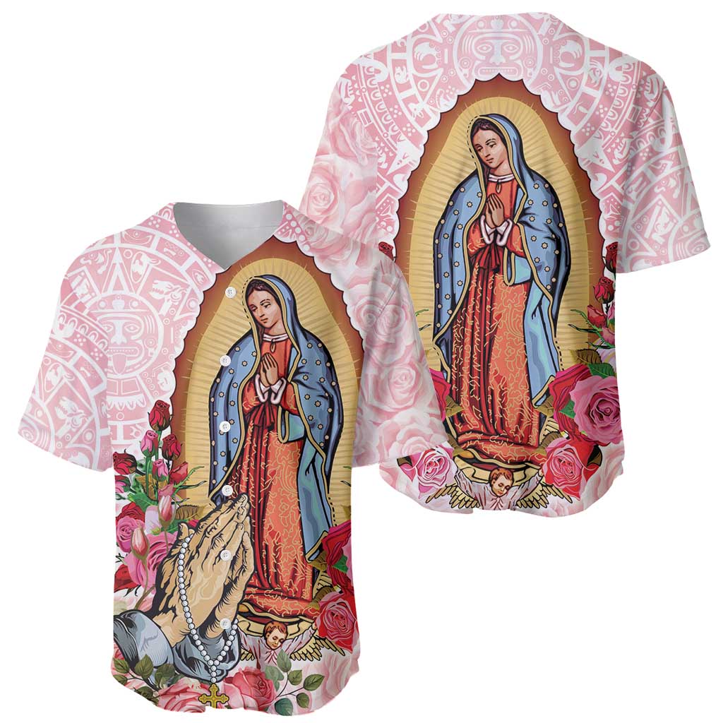 Virgen de Guadalupe Baseball Jersey Rose Flower Mexican Aztec Pattern - Wonder Print Shop