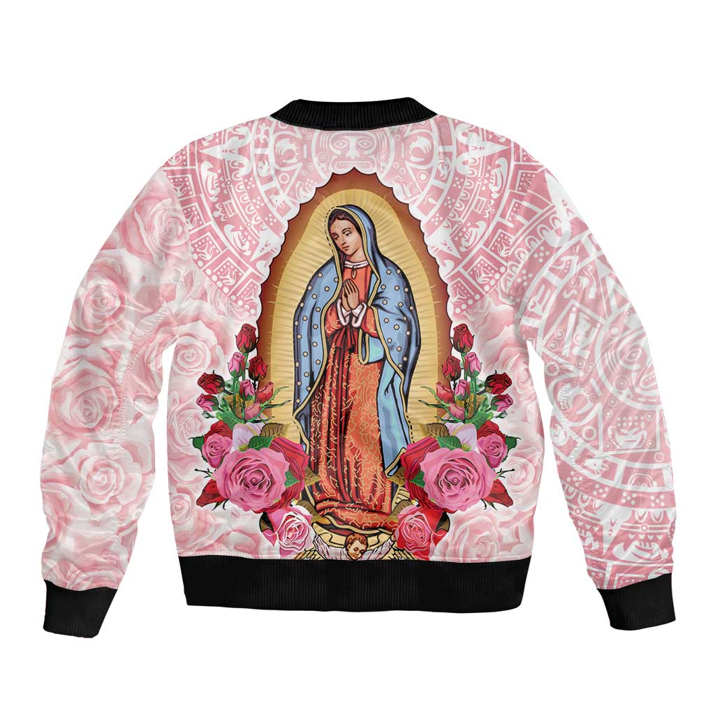 Virgen de Guadalupe Bomber Jacket Rose Flower Mexican Aztec Pattern - Wonder Print Shop