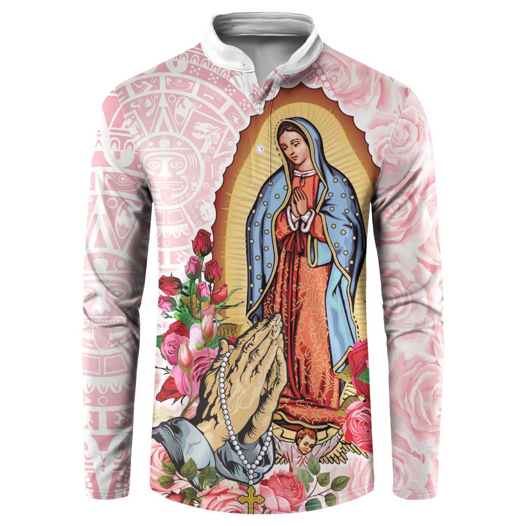 Virgen de Guadalupe Button Sweatshirt Rose Flower Mexican Aztec Pattern - Wonder Print Shop