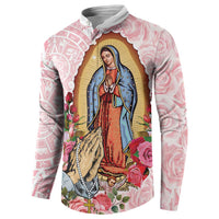 Virgen de Guadalupe Button Sweatshirt Rose Flower Mexican Aztec Pattern - Wonder Print Shop