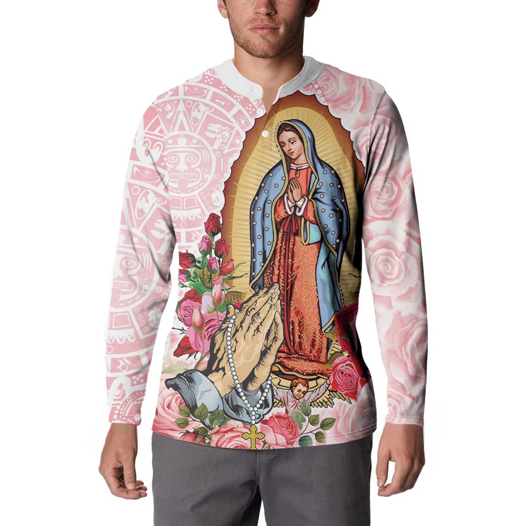 Virgen de Guadalupe Button Sweatshirt Rose Flower Mexican Aztec Pattern - Wonder Print Shop