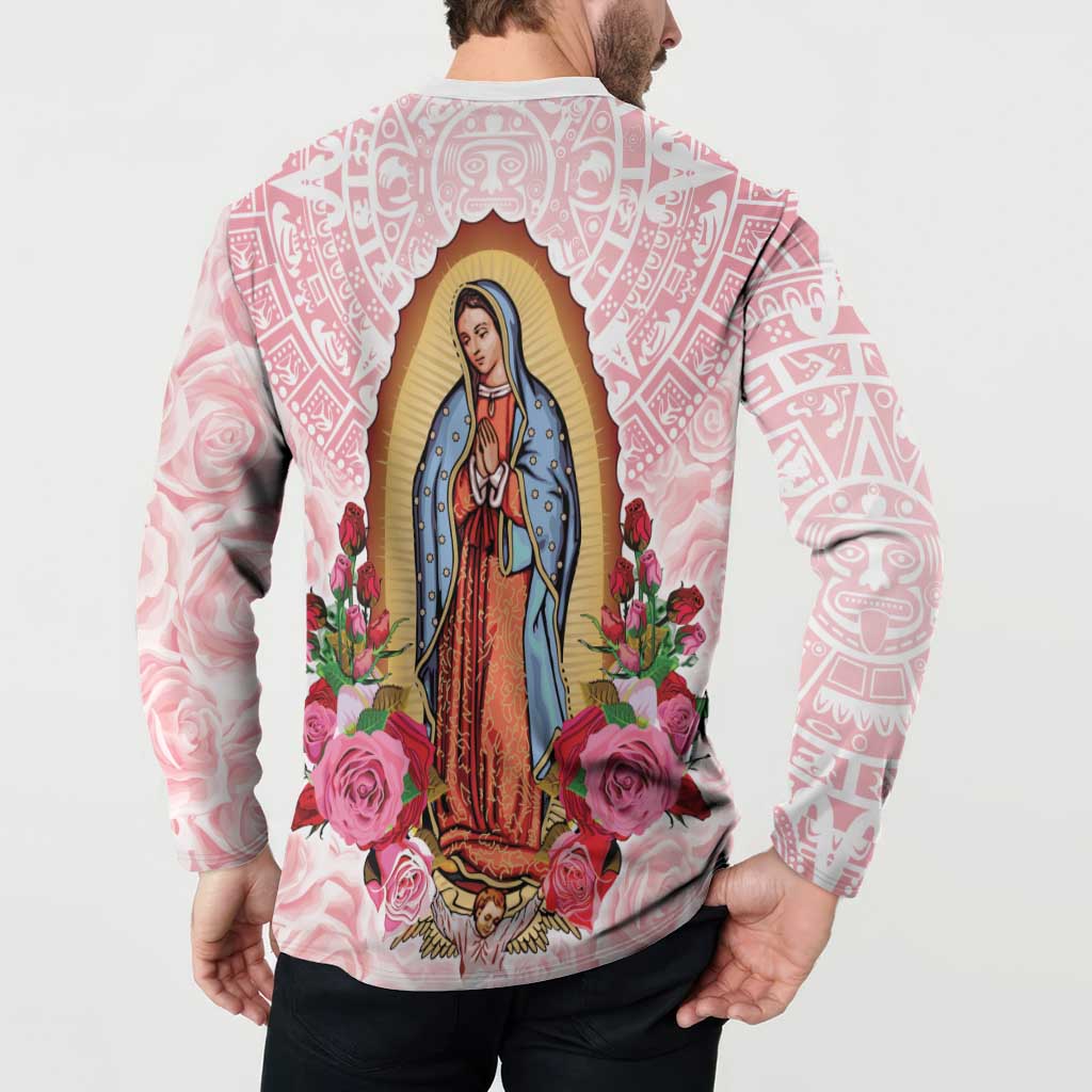 Virgen de Guadalupe Button Sweatshirt Rose Flower Mexican Aztec Pattern - Wonder Print Shop