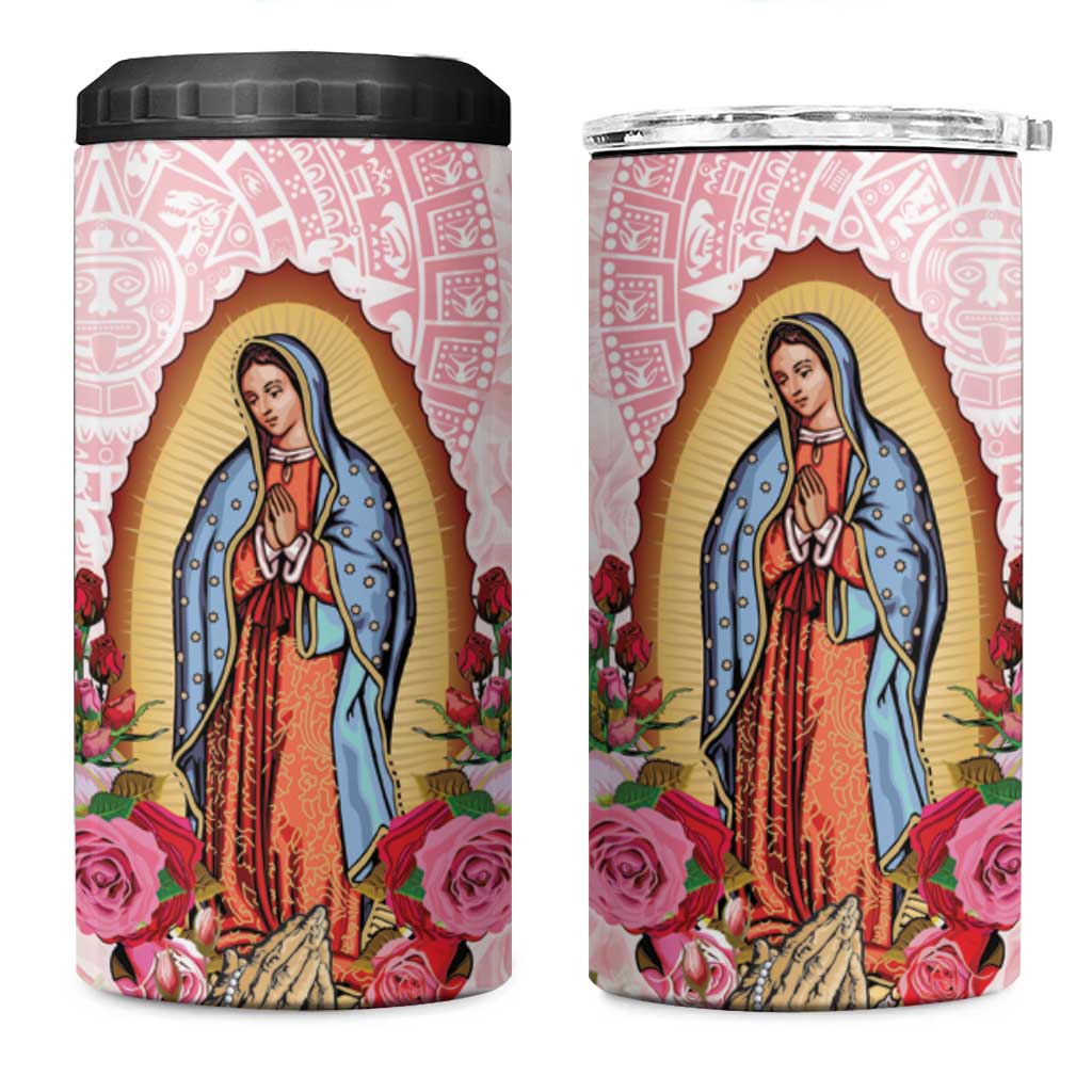 Virgen de Guadalupe 4 in 1 Can Cooler Tumbler Rose Flower Mexican Aztec Pattern - Wonder Print Shop