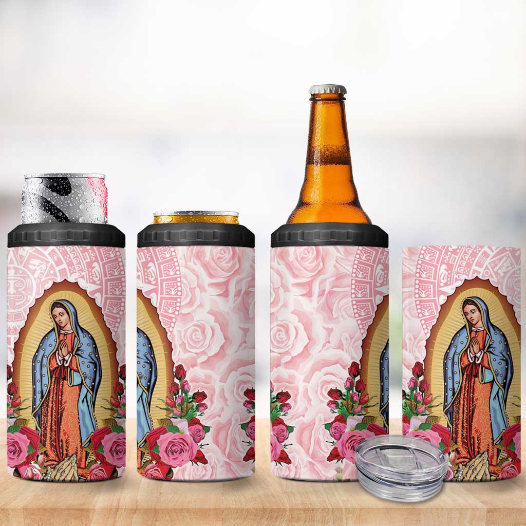 Virgen de Guadalupe 4 in 1 Can Cooler Tumbler Rose Flower Mexican Aztec Pattern - Wonder Print Shop