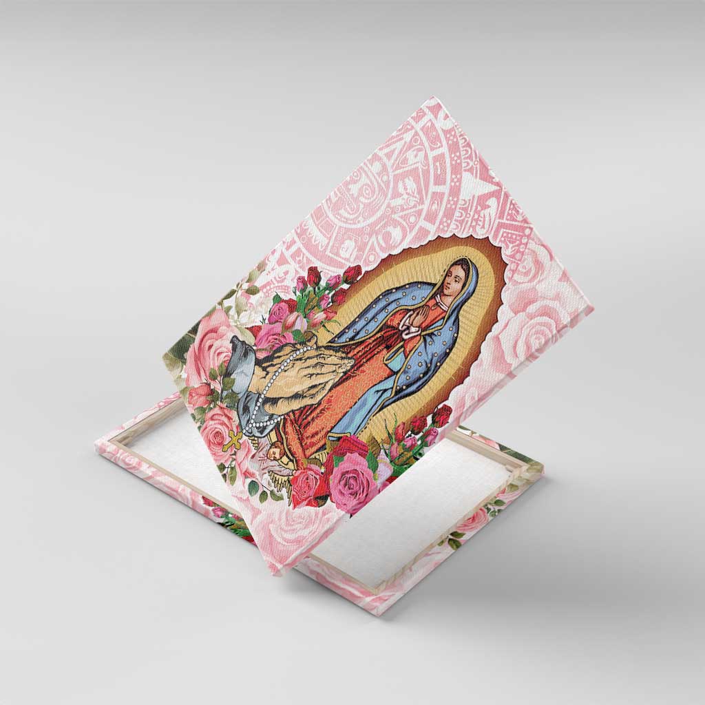 Virgen de Guadalupe Canvas Wall Art Rose Flower Mexican Aztec Pattern - Wonder Print Shop