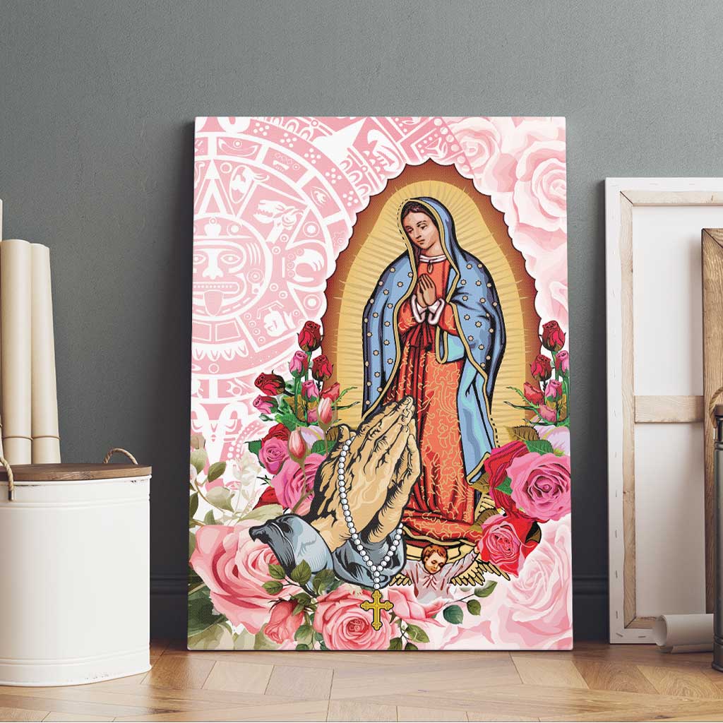 Virgen de Guadalupe Canvas Wall Art Rose Flower Mexican Aztec Pattern - Wonder Print Shop