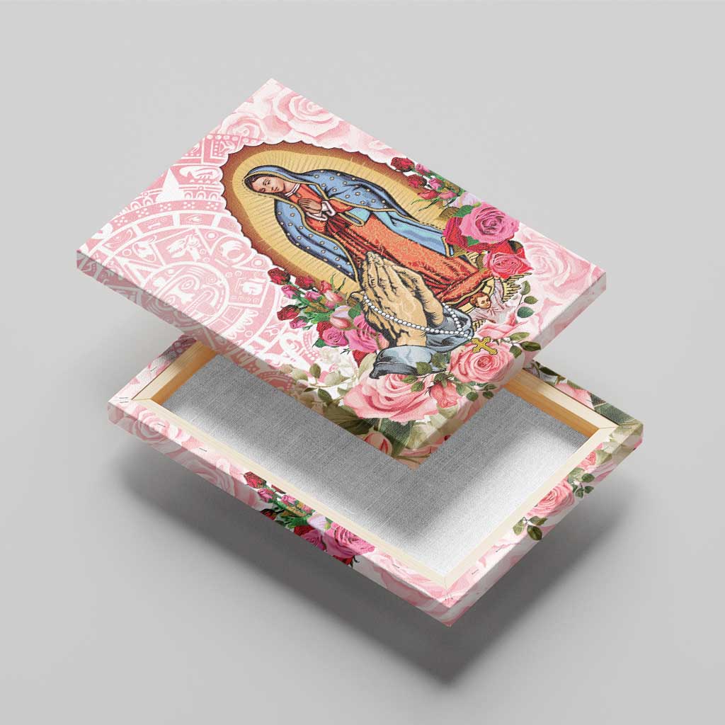 Virgen de Guadalupe Canvas Wall Art Rose Flower Mexican Aztec Pattern - Wonder Print Shop
