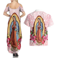 Virgen de Guadalupe Couples Matching Summer Maxi Dress and Hawaiian Shirt Rose Flower Mexican Aztec Pattern - Wonder Print Shop
