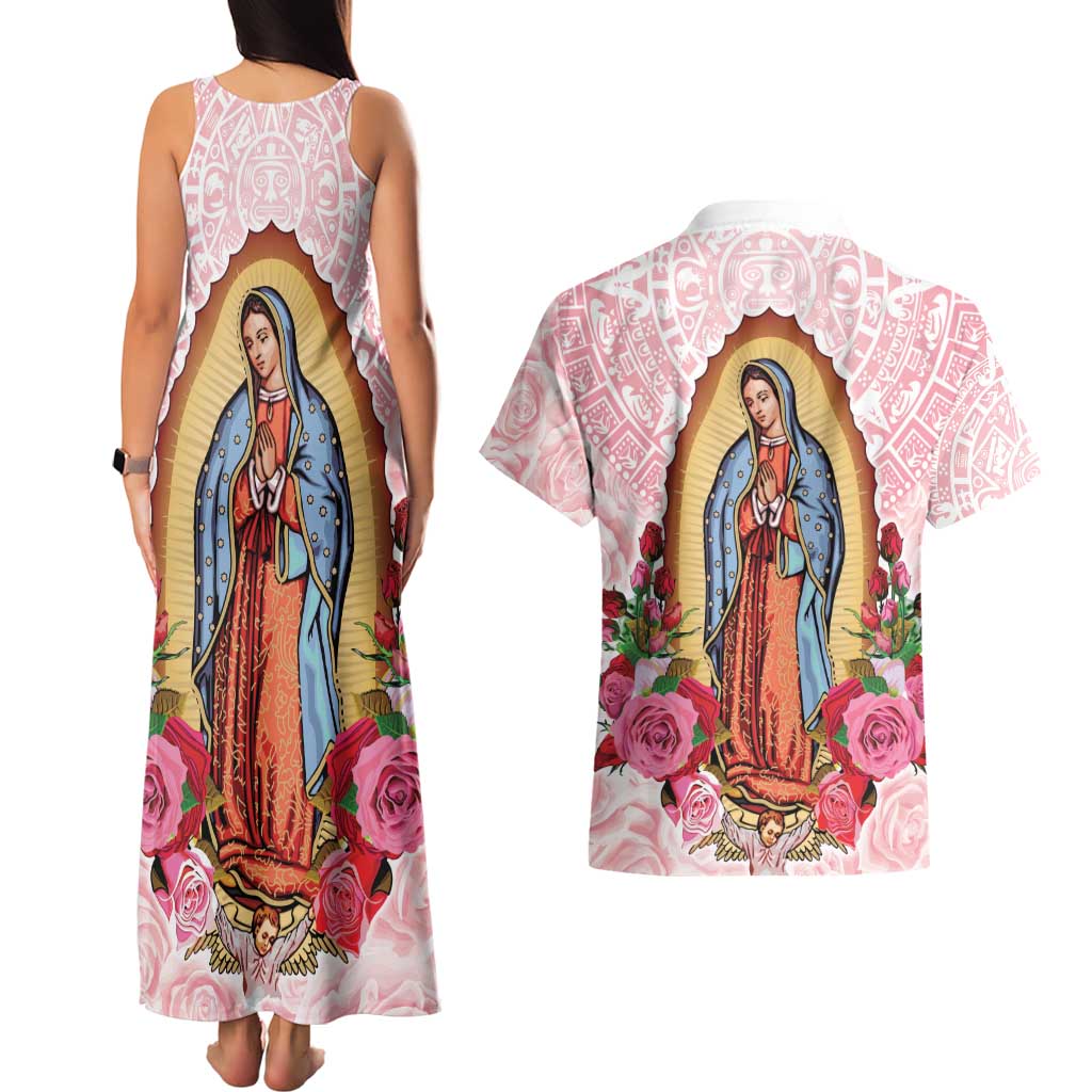 Virgen de Guadalupe Couples Matching Tank Maxi Dress and Hawaiian Shirt Rose Flower Mexican Aztec Pattern - Wonder Print Shop