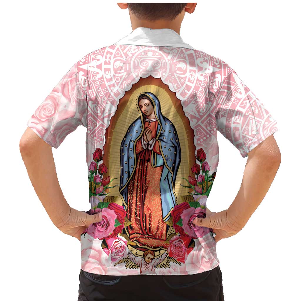 Virgen de Guadalupe Family Matching Mermaid Dress and Hawaiian Shirt Rose Flower Mexican Aztec Pattern - Wonder Print Shop