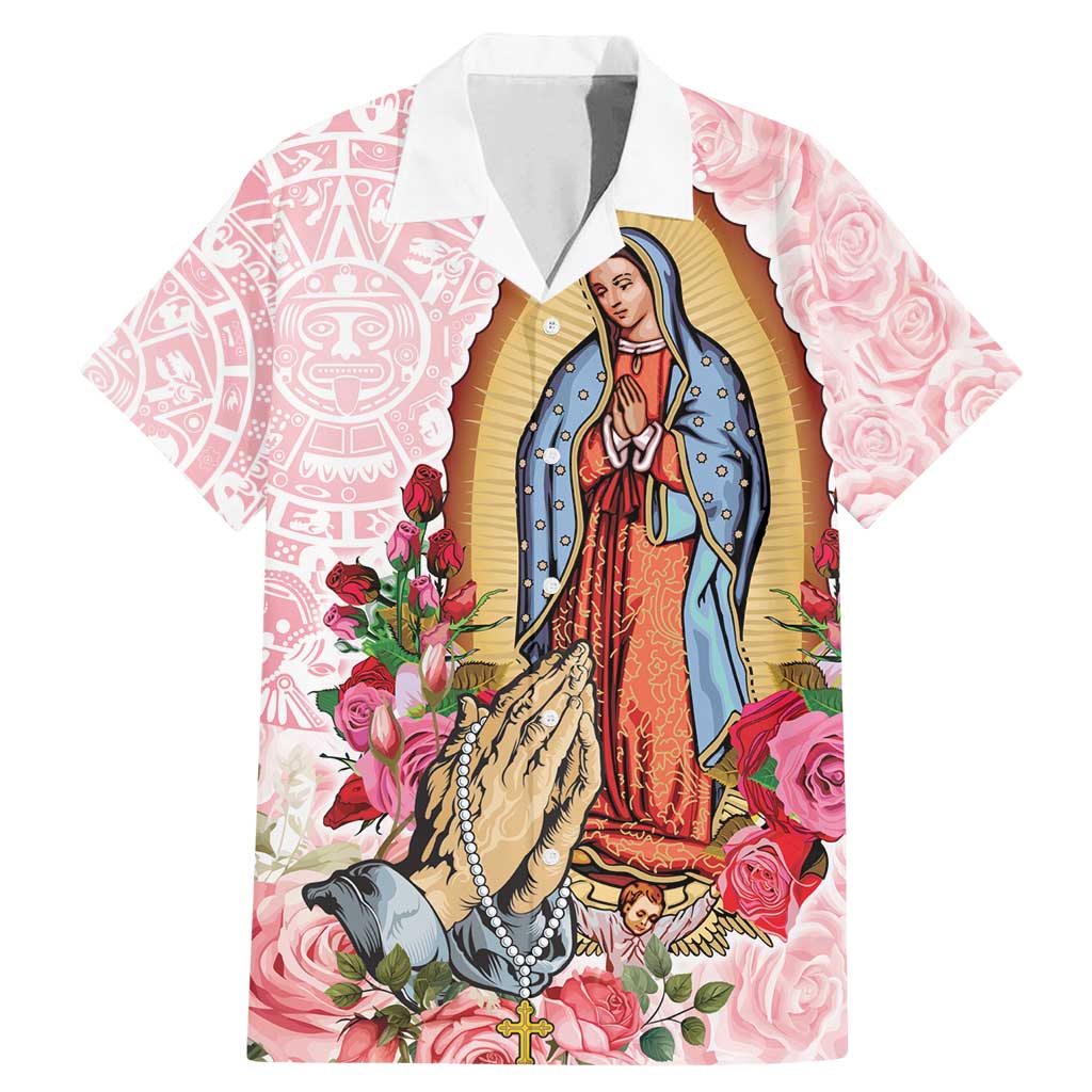 Virgen de Guadalupe Family Matching Mermaid Dress and Hawaiian Shirt Rose Flower Mexican Aztec Pattern - Wonder Print Shop