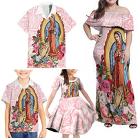 Virgen de Guadalupe Family Matching Off Shoulder Maxi Dress and Hawaiian Shirt Rose Flower Mexican Aztec Pattern - Wonder Print Shop