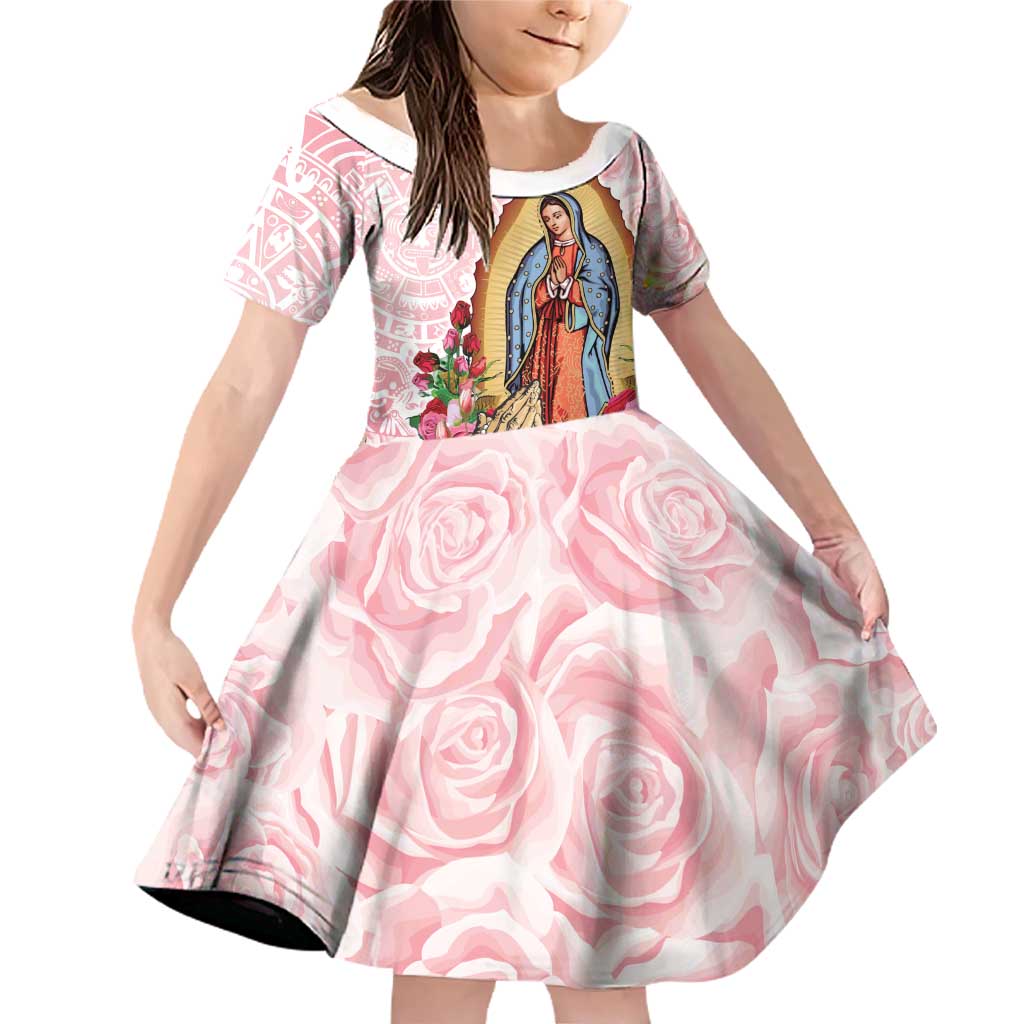 Virgen de Guadalupe Family Matching Off Shoulder Short Dress and Hawaiian Shirt Rose Flower Mexican Aztec Pattern - Wonder Print Shop