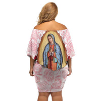 Virgen de Guadalupe Family Matching Off Shoulder Short Dress and Hawaiian Shirt Rose Flower Mexican Aztec Pattern - Wonder Print Shop