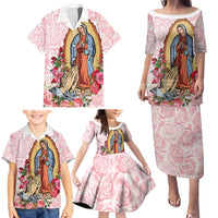 Virgen de Guadalupe Family Matching Puletasi and Hawaiian Shirt Rose Flower Mexican Aztec Pattern - Wonder Print Shop