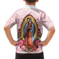 Virgen de Guadalupe Family Matching Short Sleeve Bodycon Dress and Hawaiian Shirt Rose Flower Mexican Aztec Pattern - Wonder Print Shop