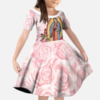 Virgen de Guadalupe Family Matching Short Sleeve Bodycon Dress and Hawaiian Shirt Rose Flower Mexican Aztec Pattern - Wonder Print Shop
