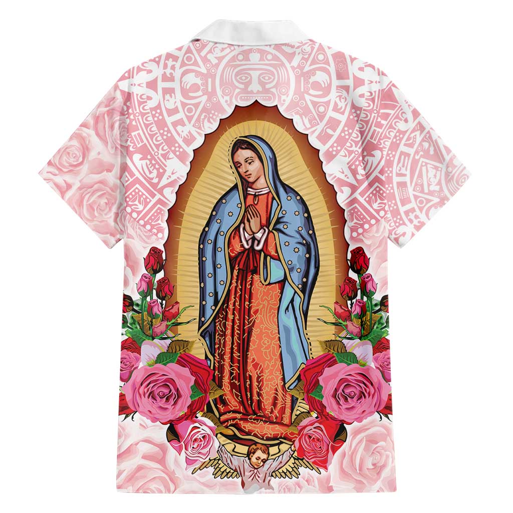 Virgen de Guadalupe Family Matching Short Sleeve Bodycon Dress and Hawaiian Shirt Rose Flower Mexican Aztec Pattern - Wonder Print Shop