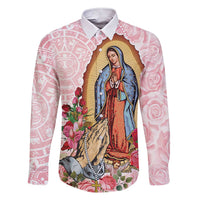 Virgen de Guadalupe Family Matching Short Sleeve Bodycon Dress and Hawaiian Shirt Rose Flower Mexican Aztec Pattern - Wonder Print Shop