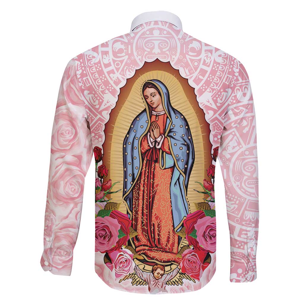 Virgen de Guadalupe Family Matching Short Sleeve Bodycon Dress and Hawaiian Shirt Rose Flower Mexican Aztec Pattern - Wonder Print Shop