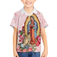 Virgen de Guadalupe Family Matching Short Sleeve Bodycon Dress and Hawaiian Shirt Rose Flower Mexican Aztec Pattern - Wonder Print Shop