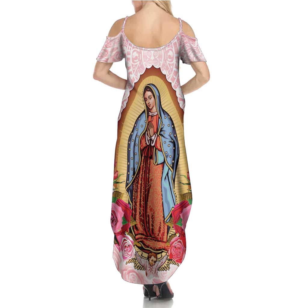 Virgen de Guadalupe Family Matching Summer Maxi Dress and Hawaiian Shirt Rose Flower Mexican Aztec Pattern - Wonder Print Shop