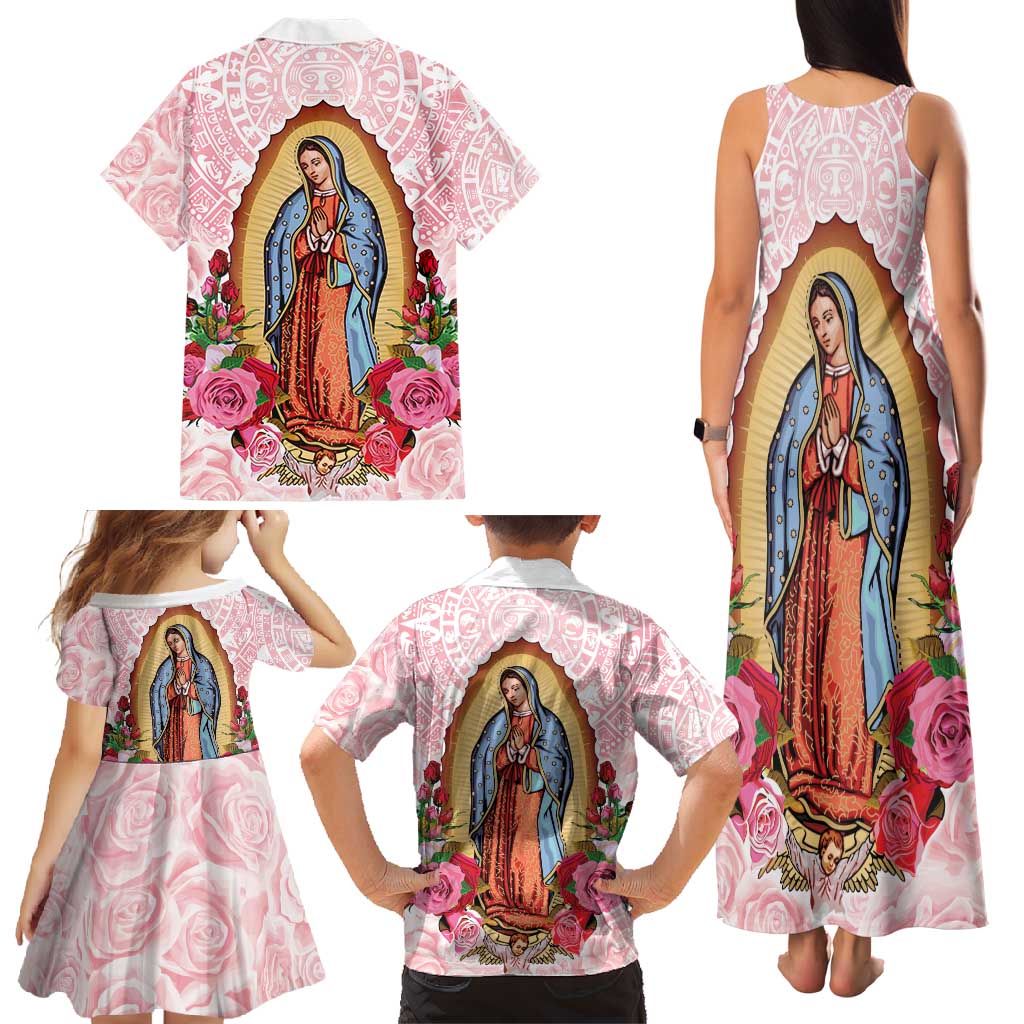 Virgen de Guadalupe Family Matching Tank Maxi Dress and Hawaiian Shirt Rose Flower Mexican Aztec Pattern - Wonder Print Shop