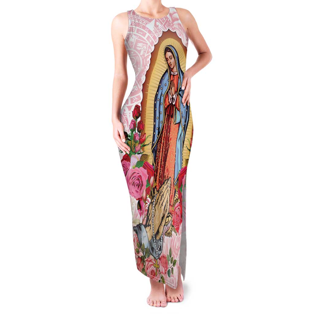 Virgen de Guadalupe Family Matching Tank Maxi Dress and Hawaiian Shirt Rose Flower Mexican Aztec Pattern - Wonder Print Shop